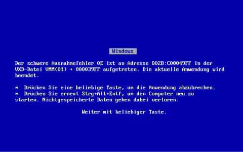 "Screenshot WINDOWS 95 Bluescreen"